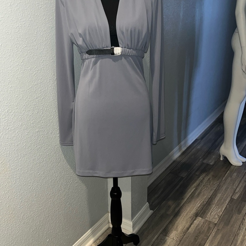 Elegant Gray Long Sleeve Dress
